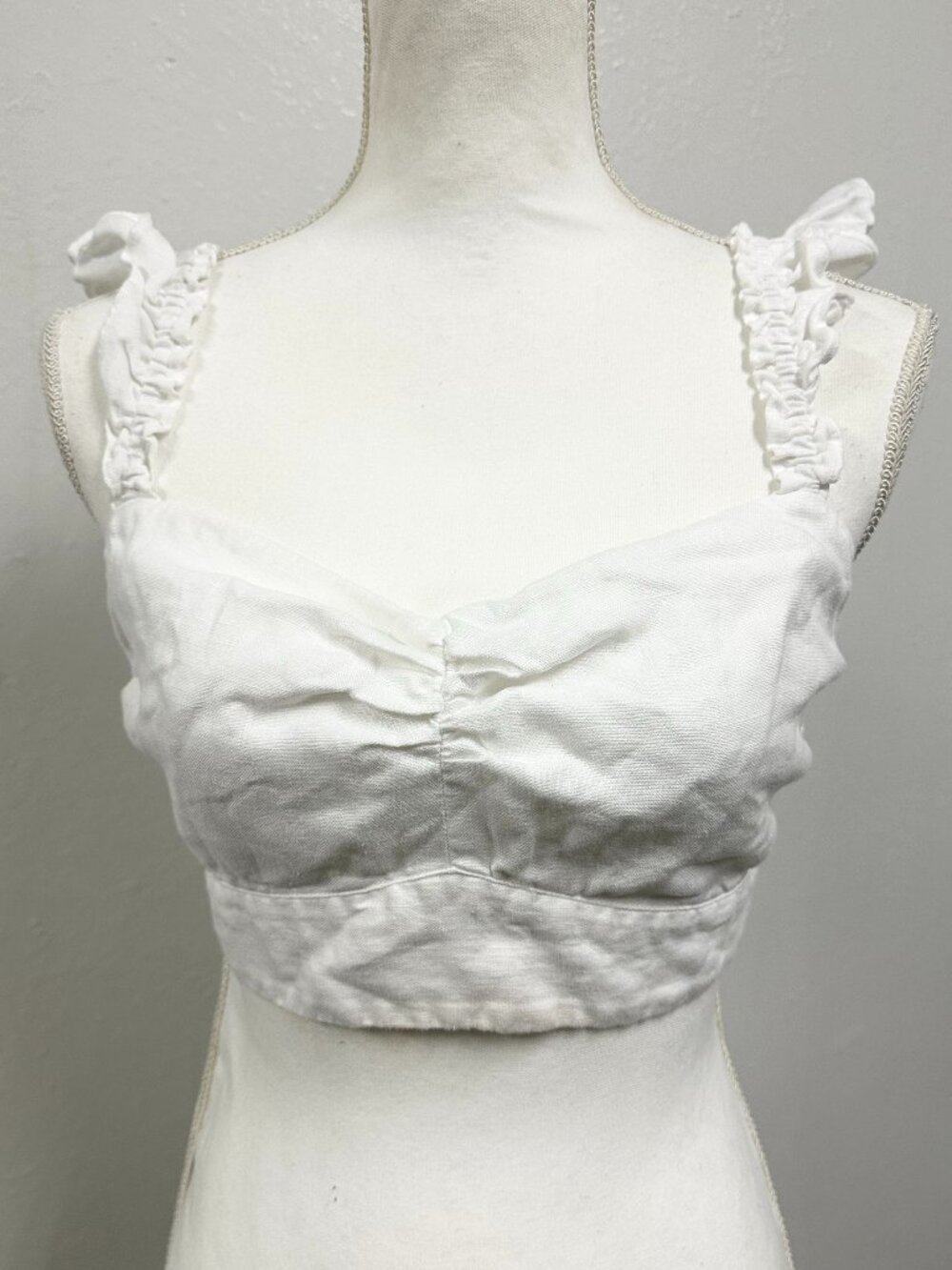 Reformation Pure Linen White Ruffled Shoulder Tank Top Size 8